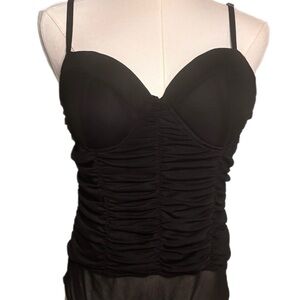 Haute Monde Black Ruched Camisole Bodysuit Goth Witchy Rocker Edgy Large